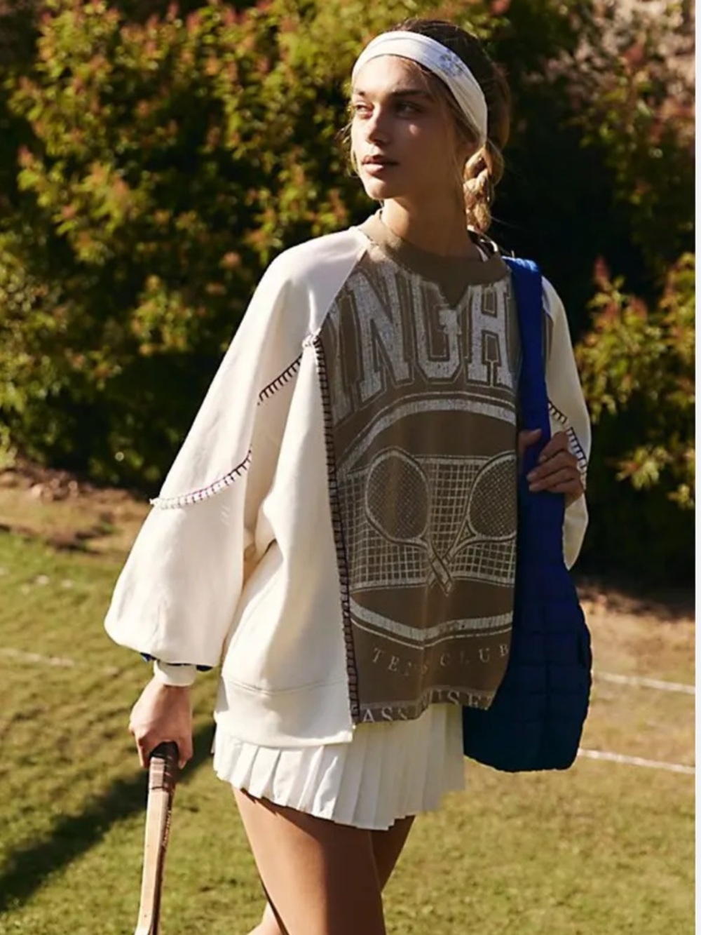 Free People Double Header stitch oversize sweatshirt balloon sleeve cream tan S